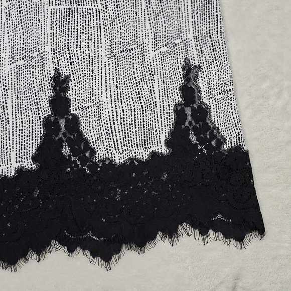 White House Black Market ✦ Dotted Elegance Midi Skirt ✦ Black Lace Eyelash Hem S - Picture 7 of 12